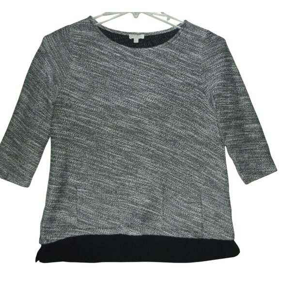 Talbots Sweater Womens Size SP Black White Woven Knit pockets shirttail tunic PS - Picture 4 of 14